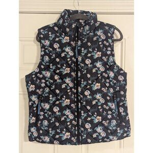 Vera Bradley Womens Floral Puffer Vest Navy Garden Large L/G Quilted Lightweight